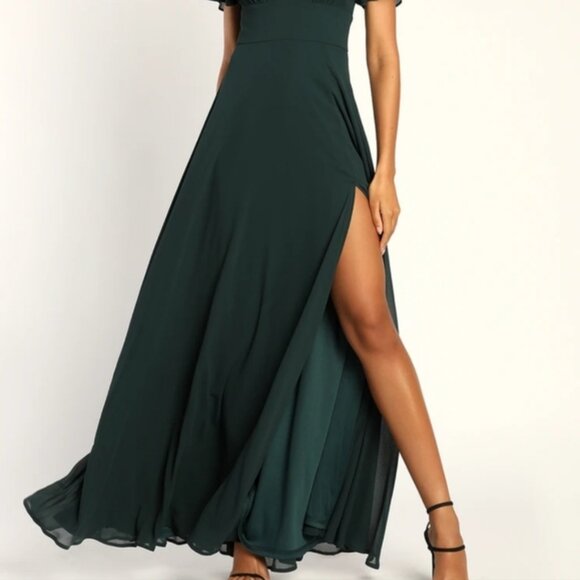 Lulus Promise Of Love Teal Flutter Sleeve Maxi Dress Size Medium - Picture 2 of 14